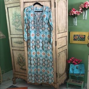Blue and Orange Patterned Maxi Dress